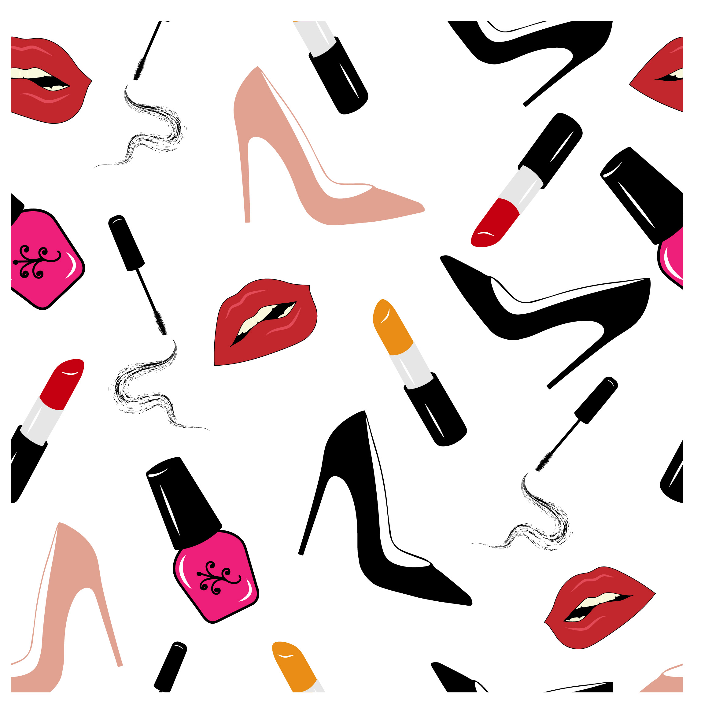 Woman Beauty and Makeup Logo and Icons pattern jpg.