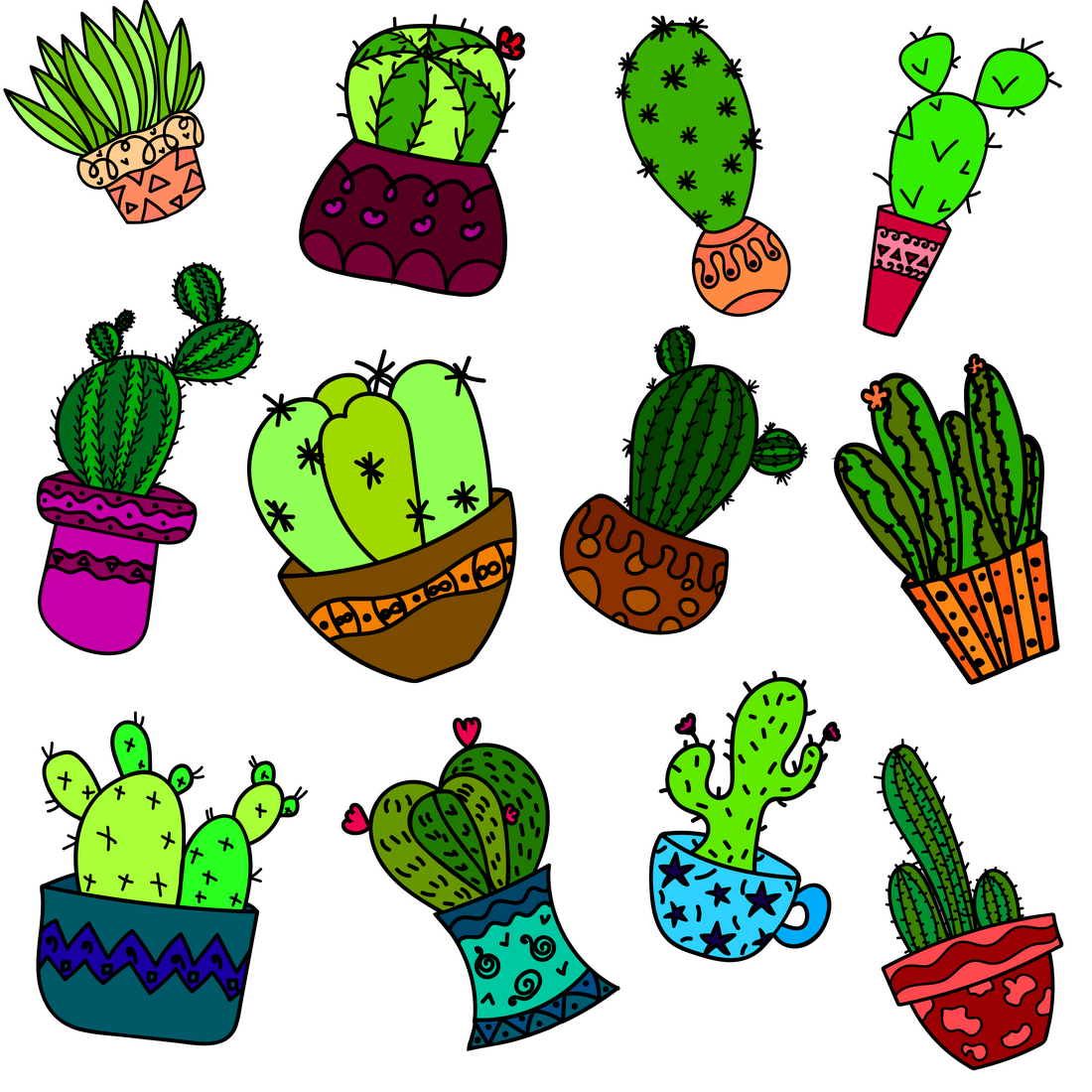 Cactus Pot PNG Image, Cute Green Cactus Cartoon With Pot, Cactus