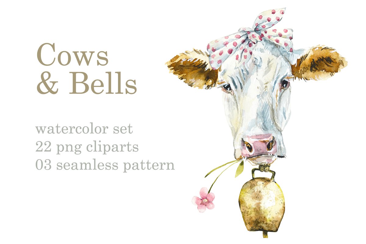 The main image preview of Watercolor Cute Cow And Bull.
