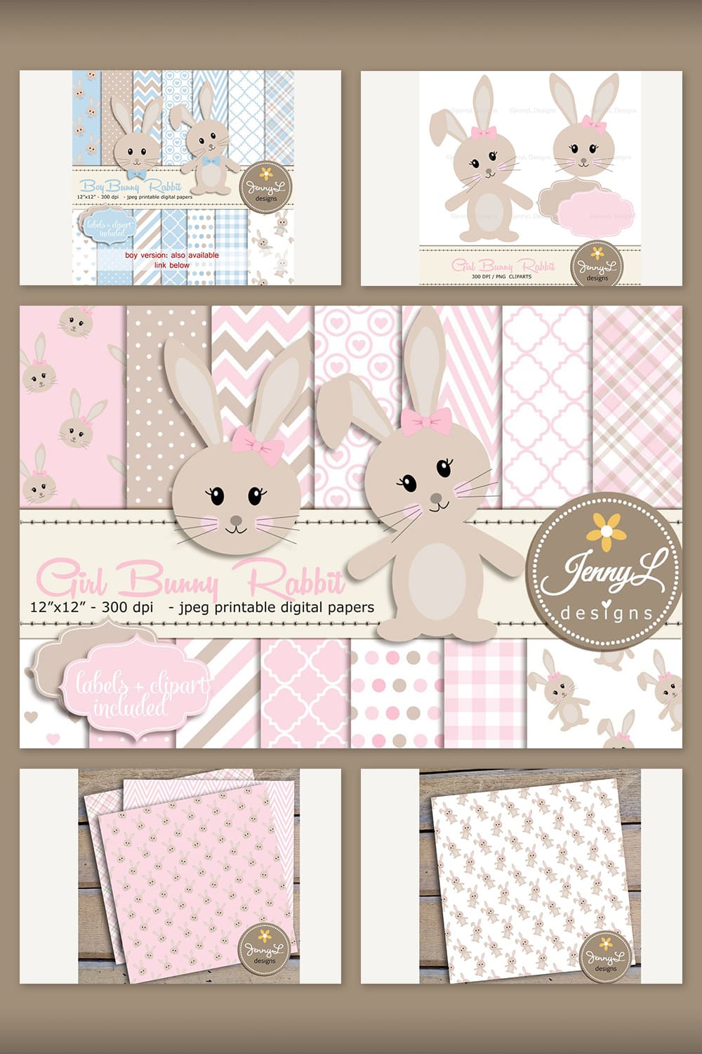 Girl Bunny Rabbit Digital Paper.