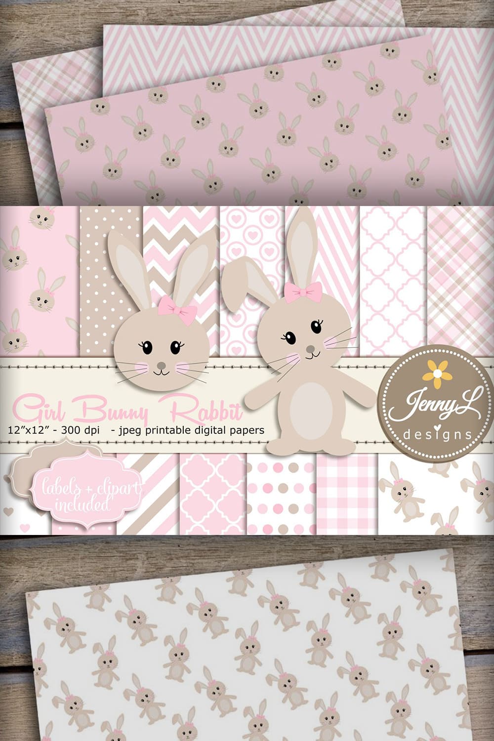 Girl Bunny Rabbit Digital Paper.