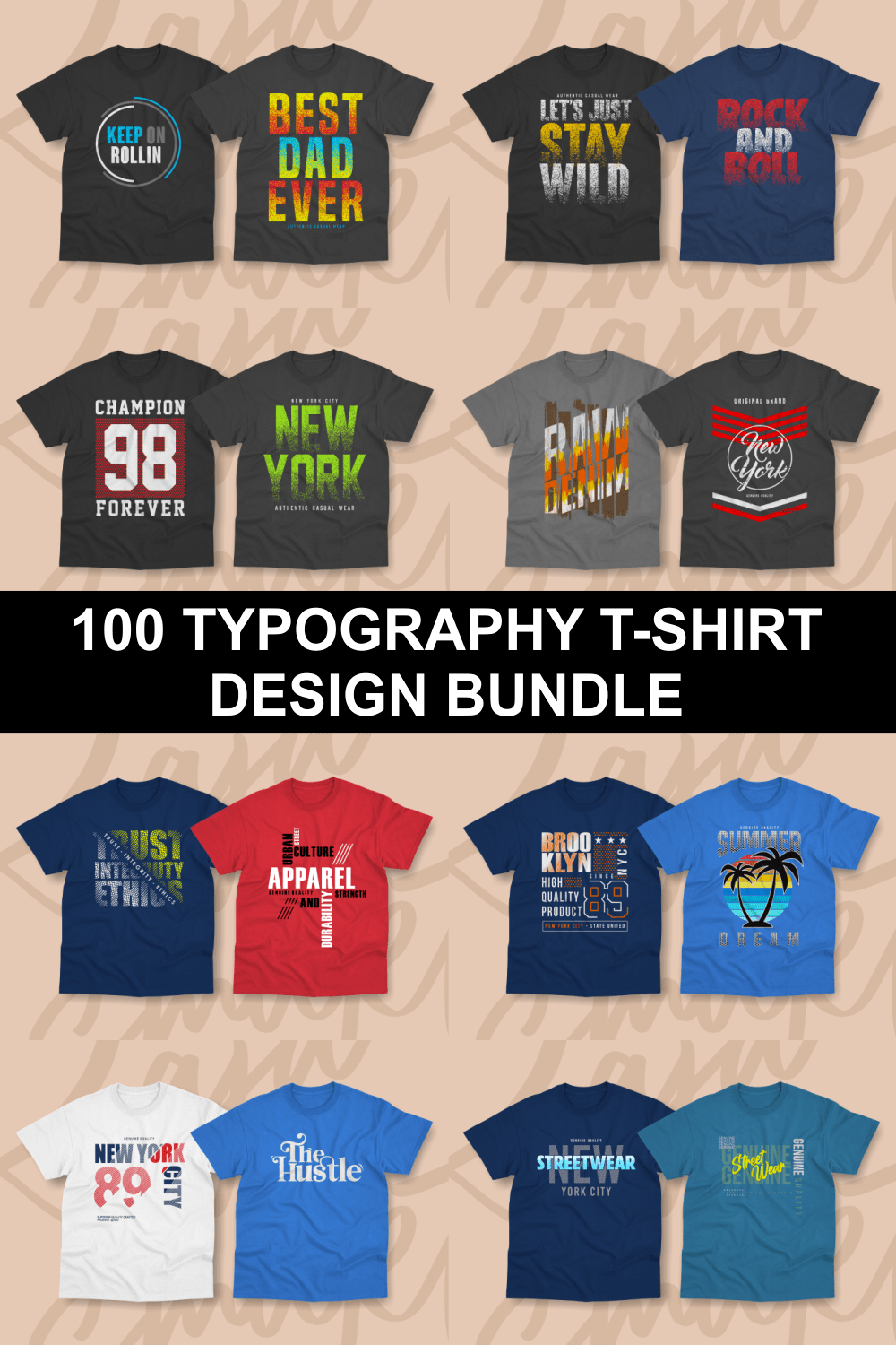 100 Typography T-Shirt Design Bundle 
