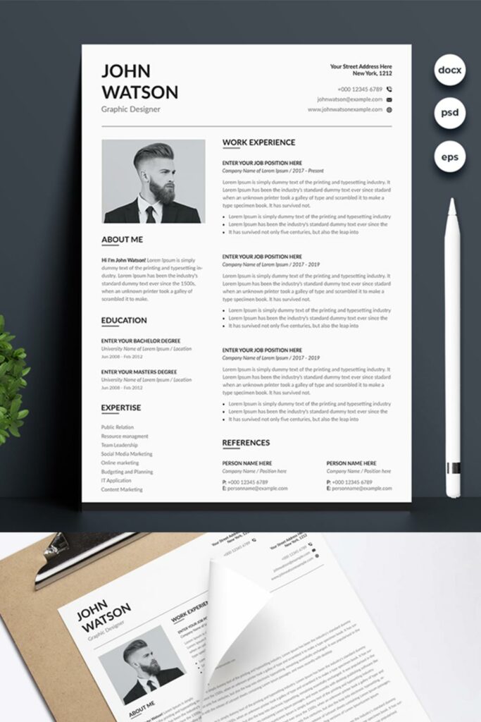 Clean Resume / CV Template - MasterBundles