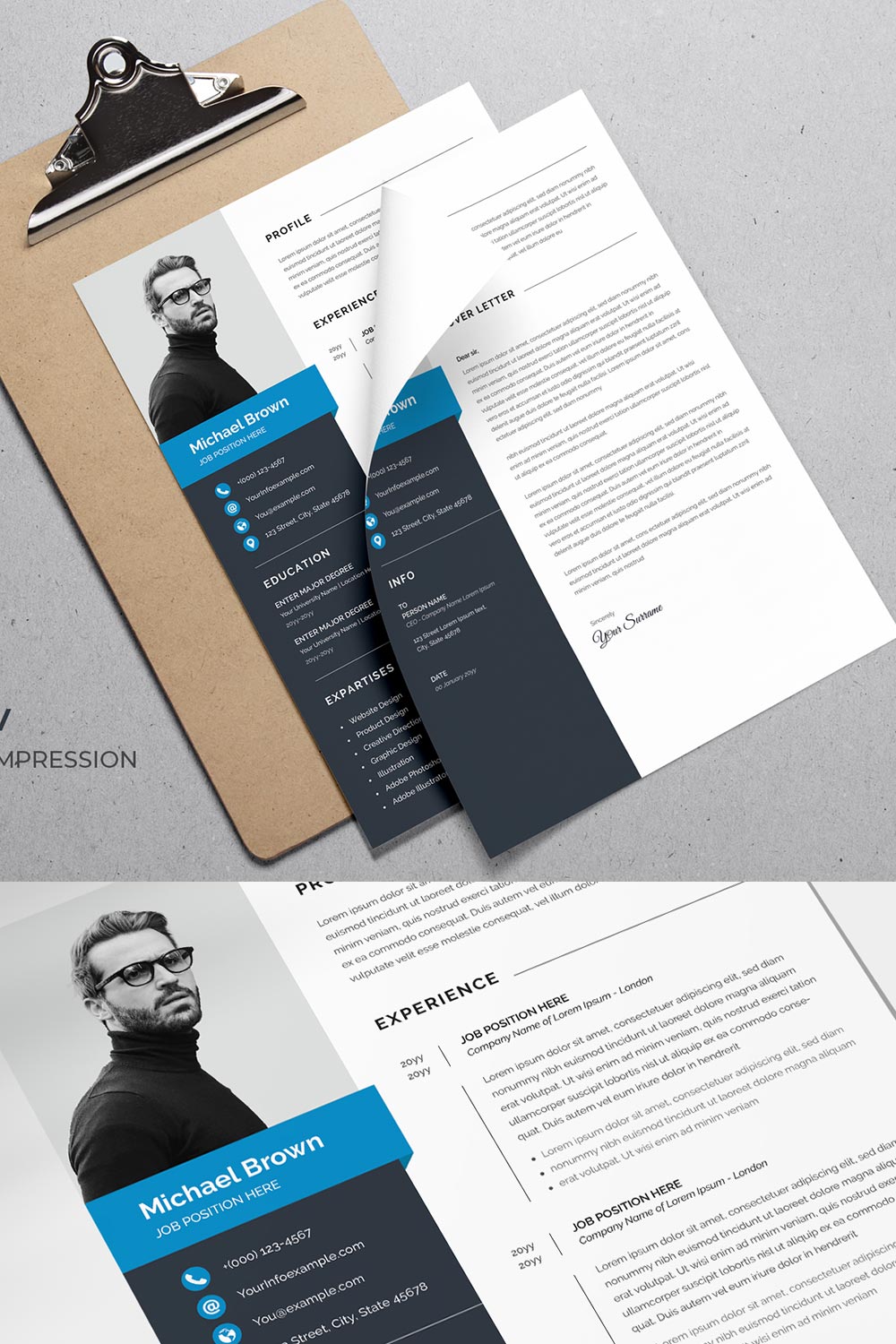 Clean and professional resume template with blue accents.