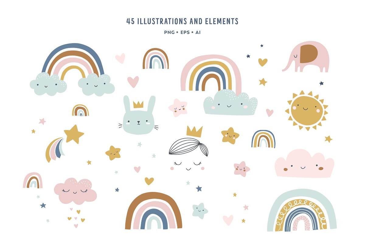 This bundle includes 45 illustrations and elements.