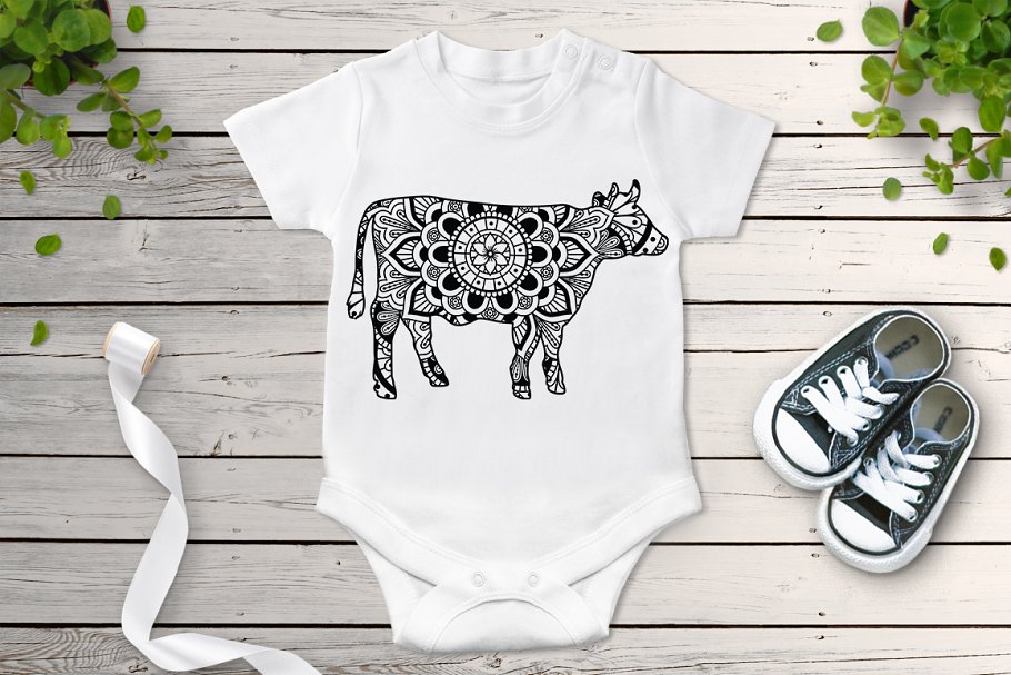 Pictures for kids clothes of cute floral cow.
