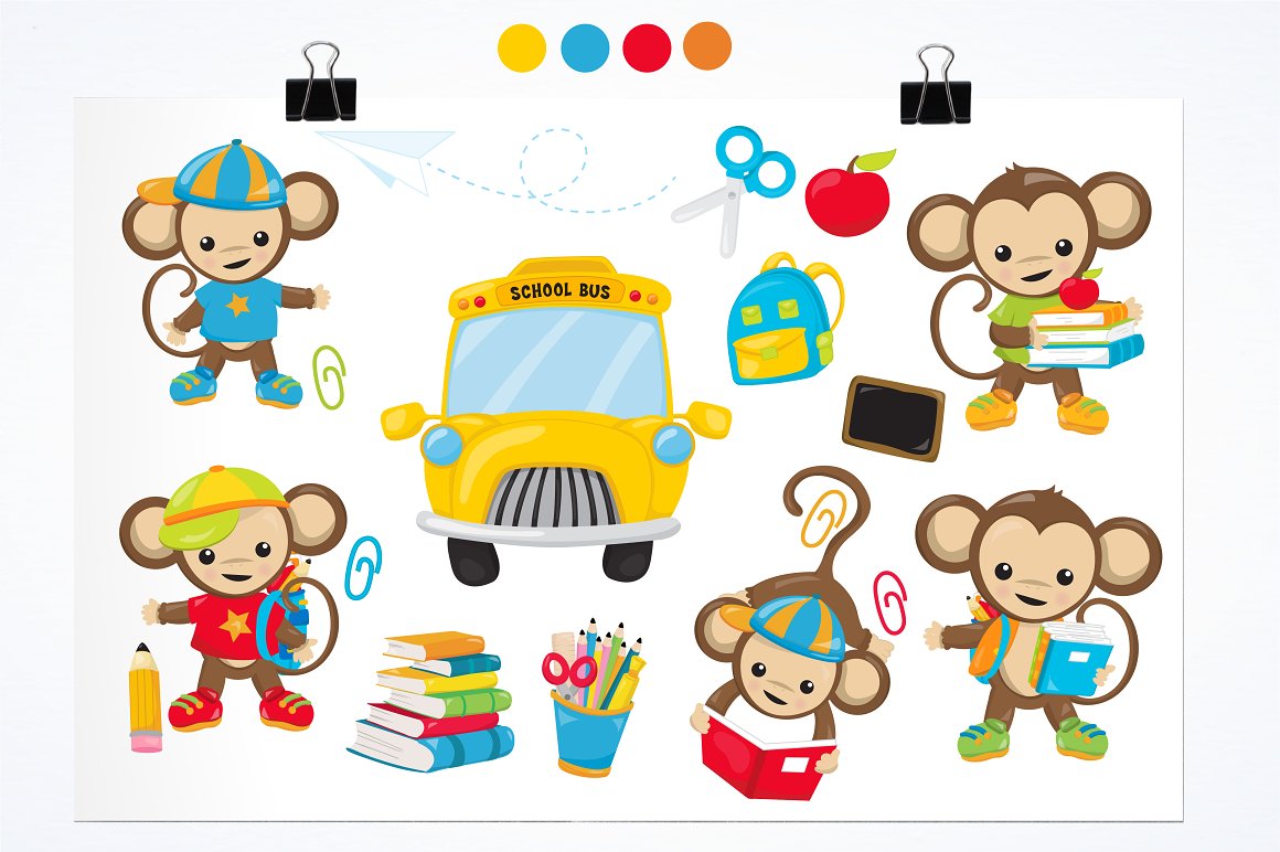 Monkey Students Illustration Pack.