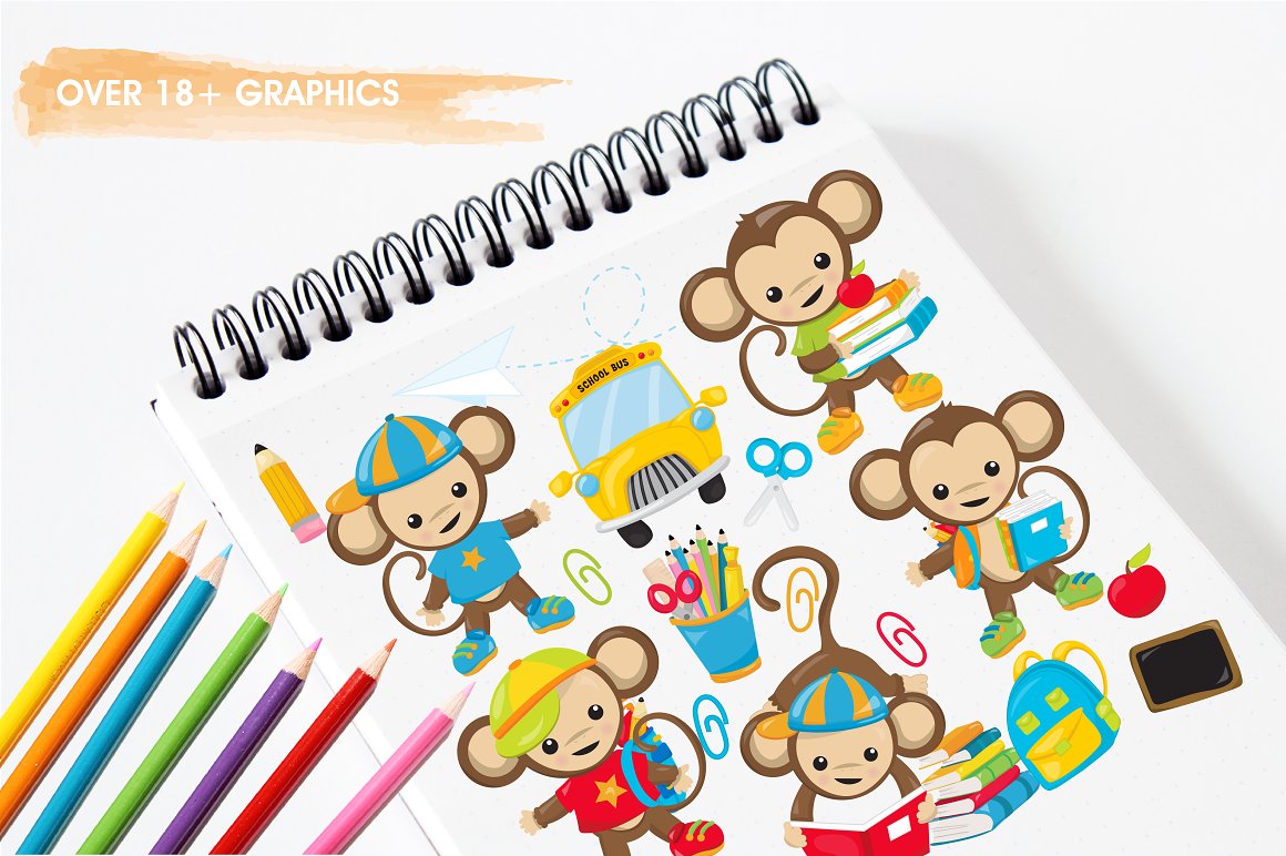 Monkey Students Illustration Pack.