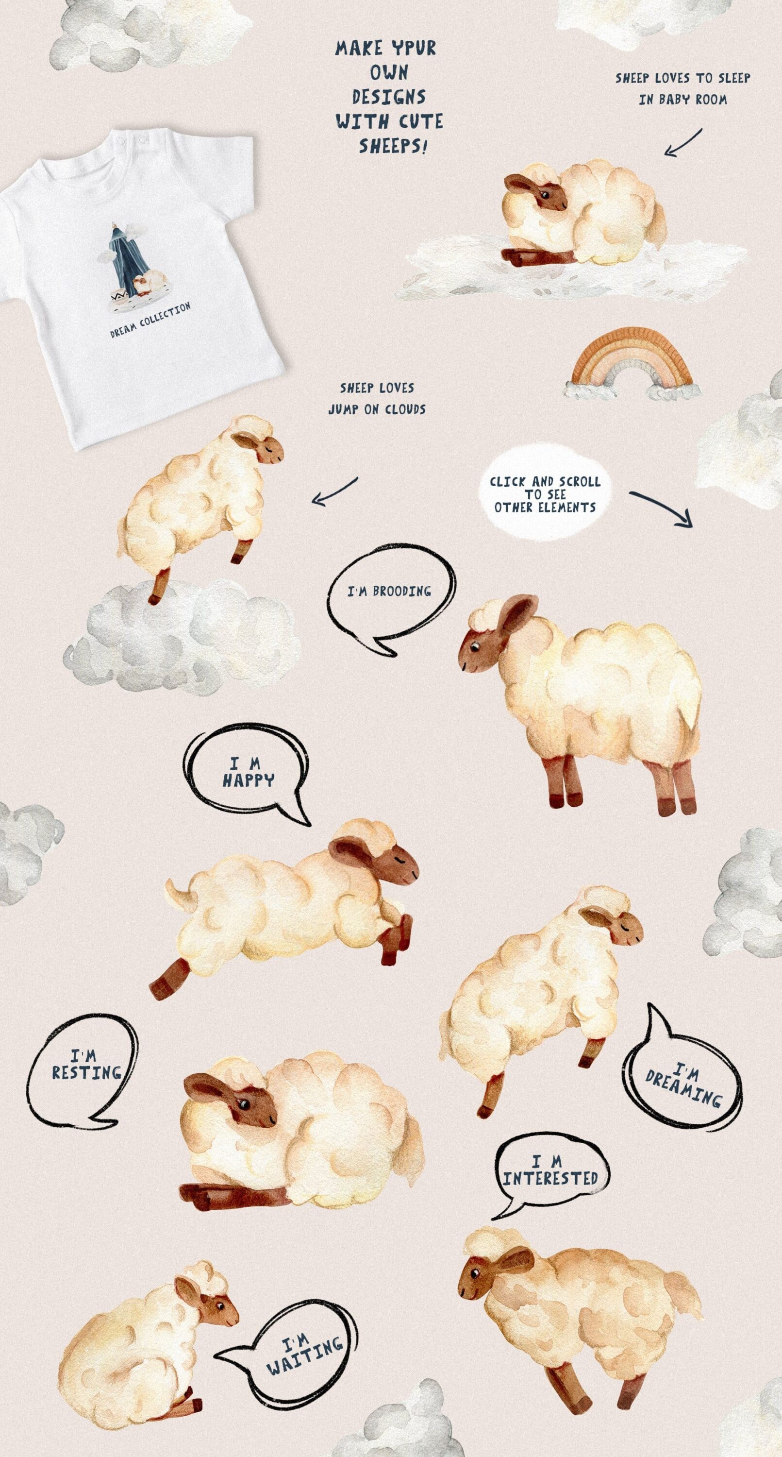 Kids Clipart - Watercolor Baby Sheep.