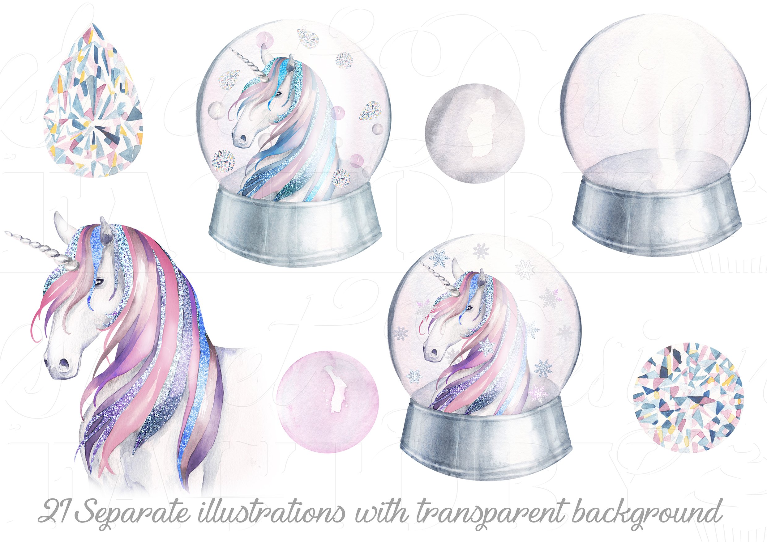 Watercolor Unicorn Cliparts.