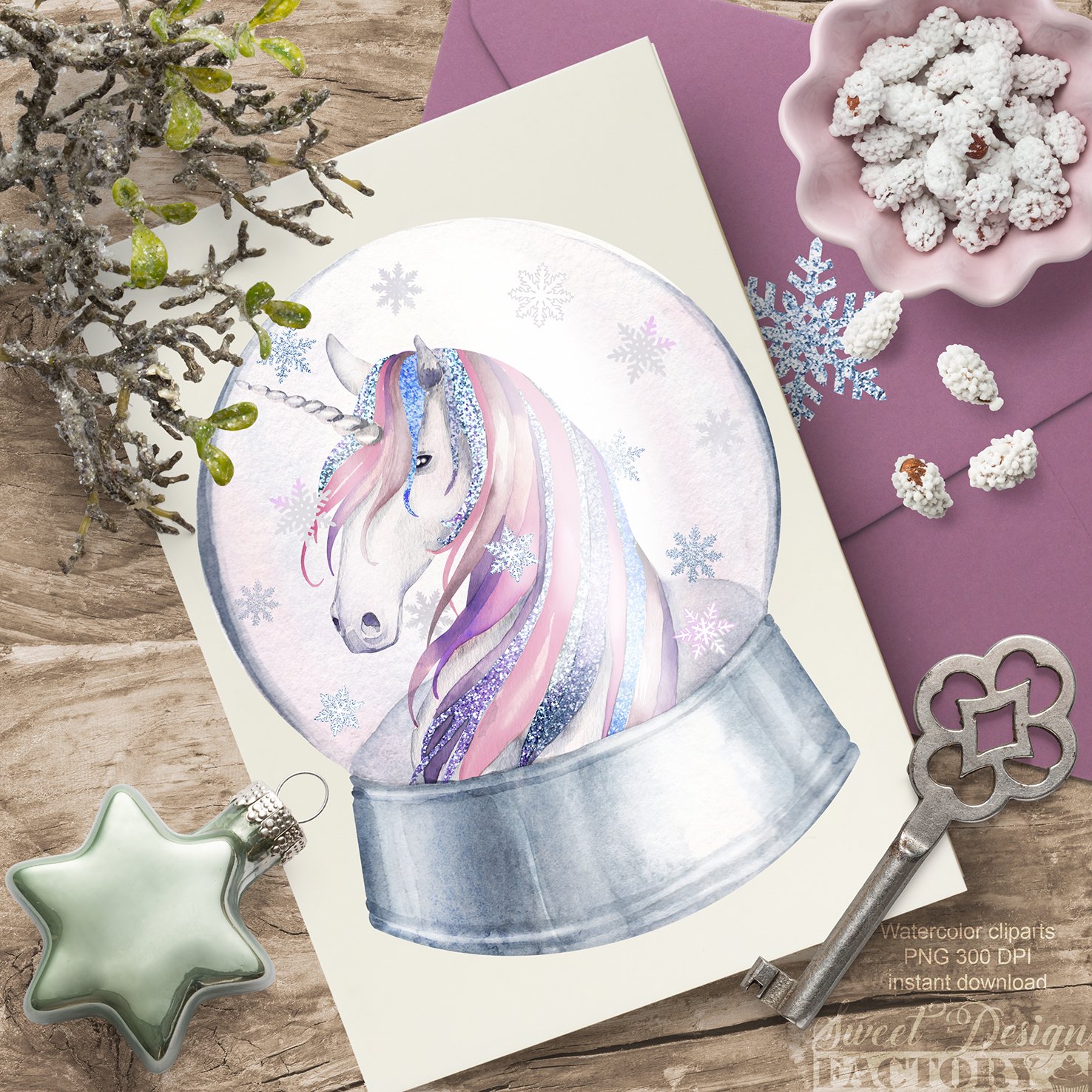 Watercolor Unicorn Cliparts.