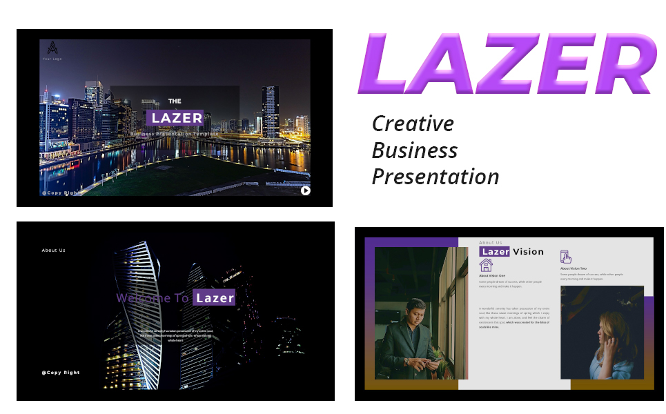 LAZER - Creative Google Slide Template promotion slides.