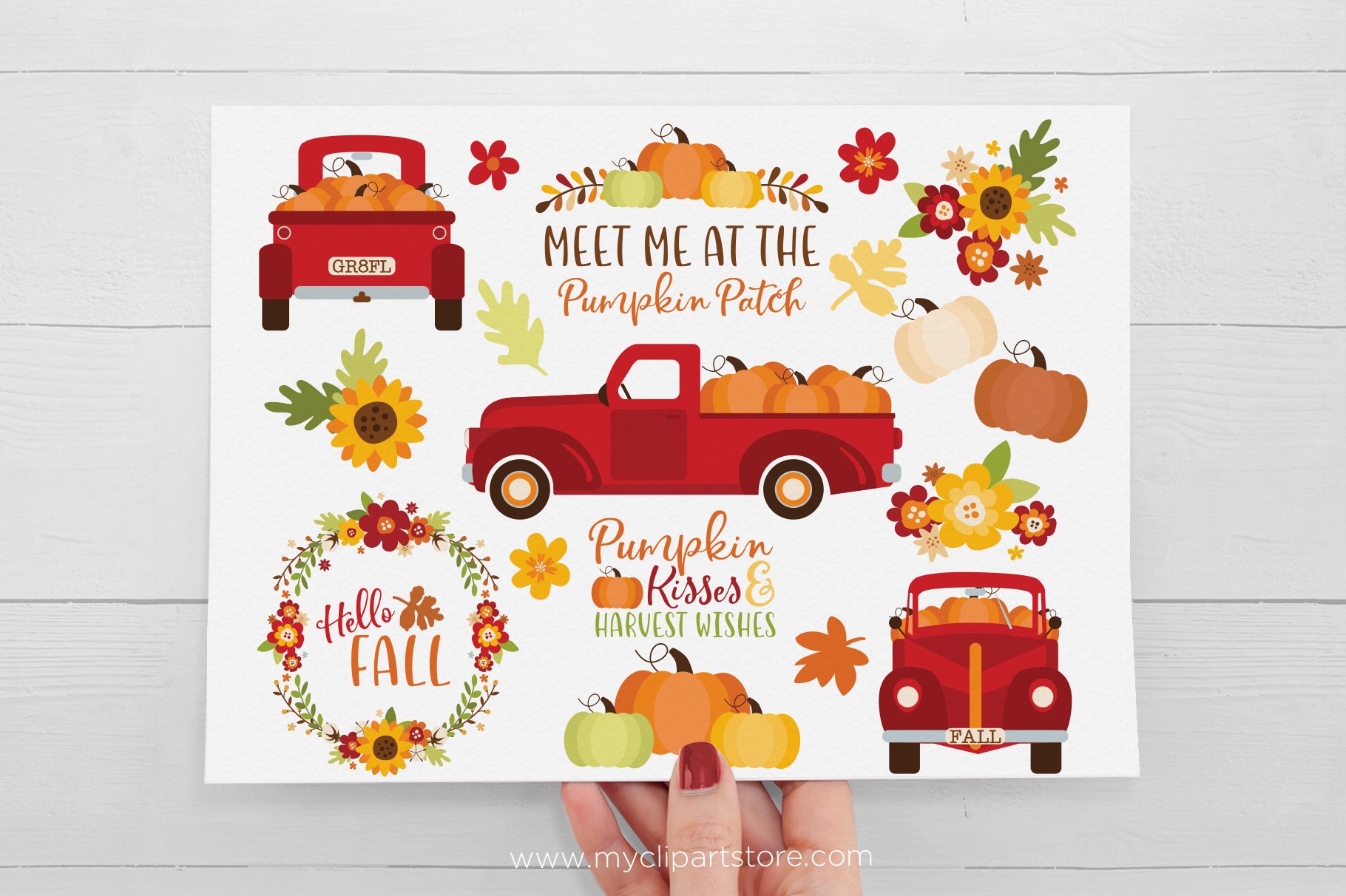 Fall Truck Clipart - Red, SVG.