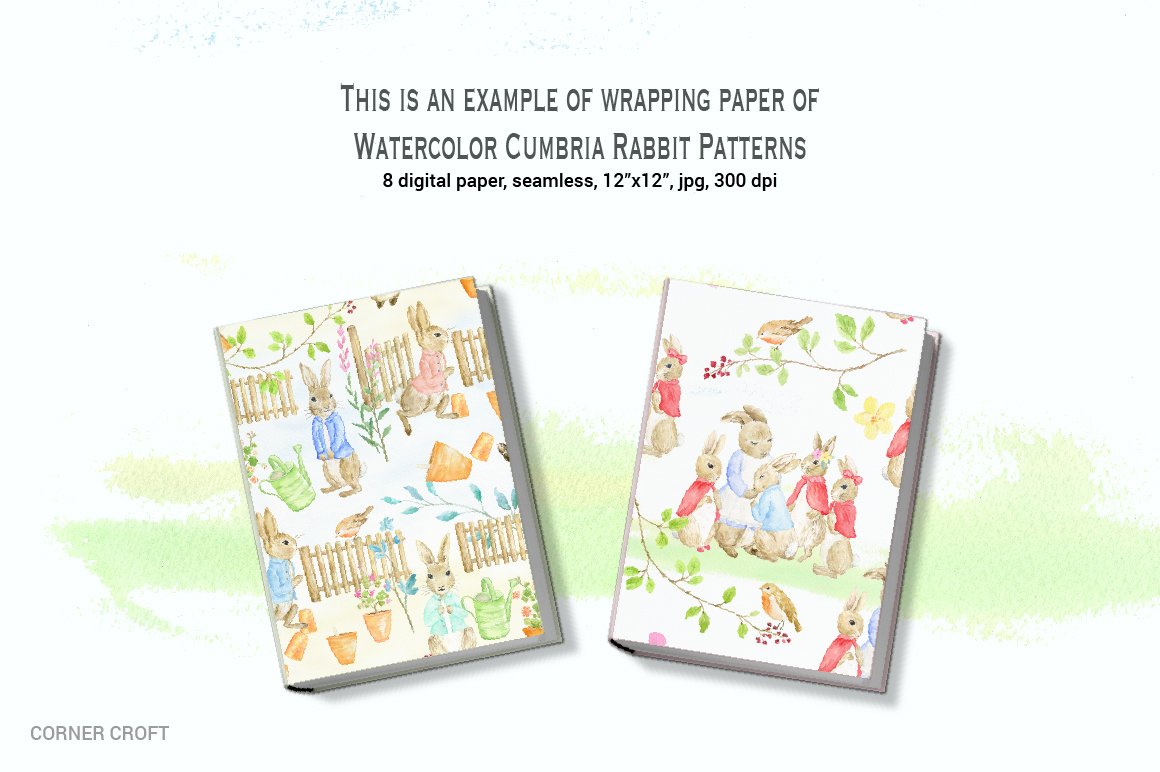 Watercolor Cumbria Rabbit Patterns.