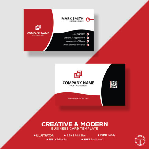 Red and Black Business Card, Modern Business Card Design Template ...