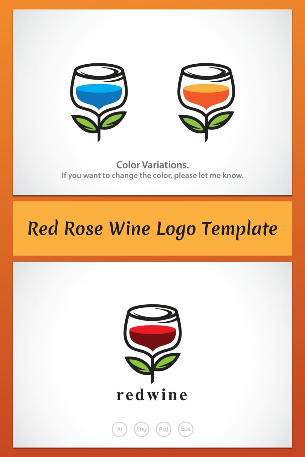 Red Rose Wine Logo Template - Pinterest Image Preview.