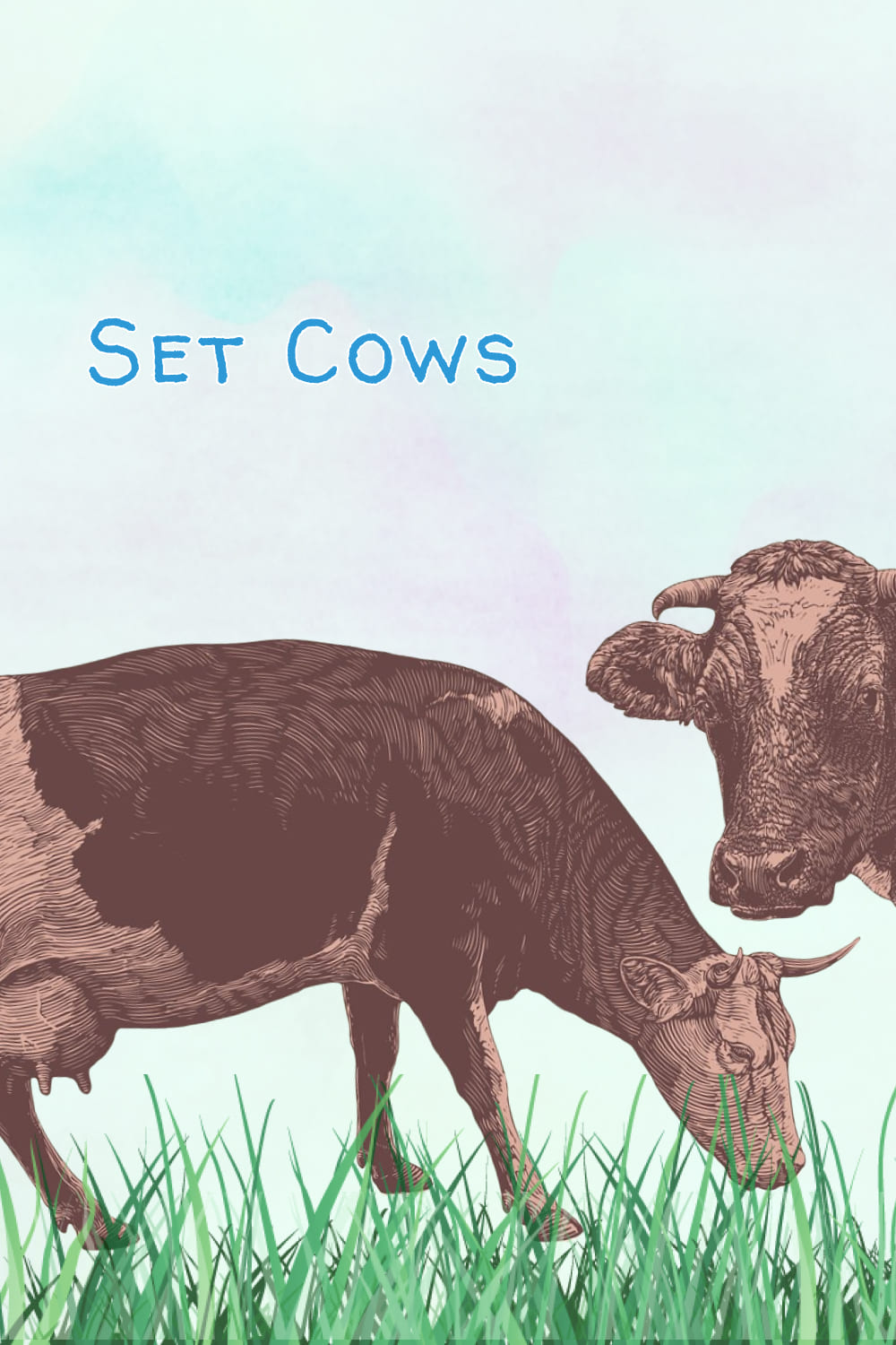 Set Cows. Vector Engraving - Pinterest Image Preview.