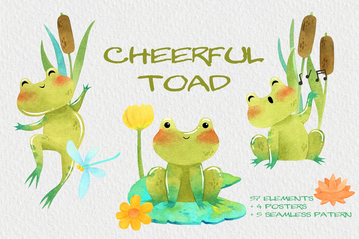 The main image preview of Cheerful Toad, Frog Сlipart.