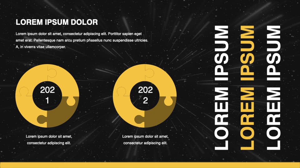 Slide with two round yellow infographics.