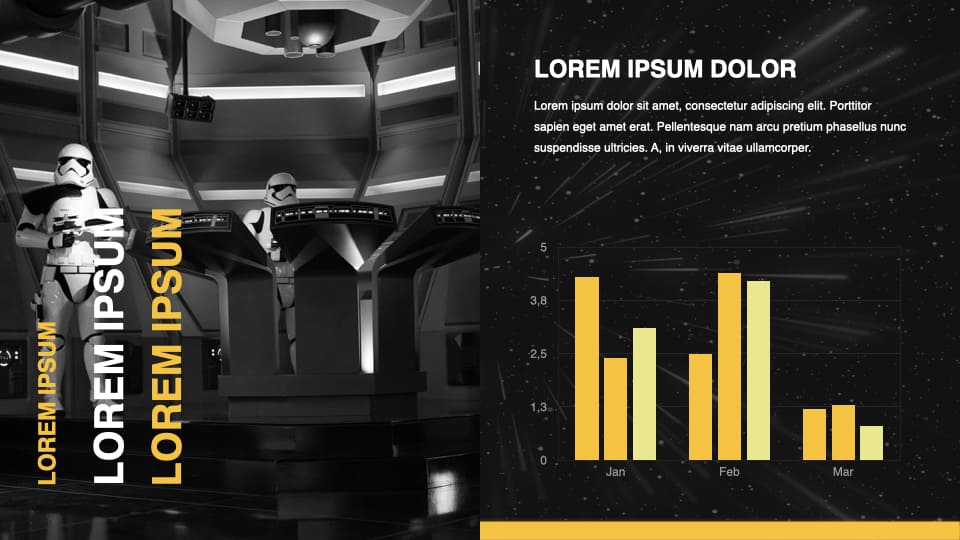 Bright infographics on a black background create great contrast.