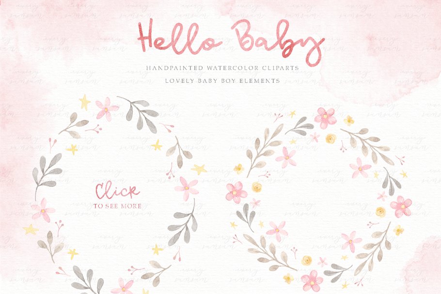 The set of high quality hand painted watercolor baby elements images.