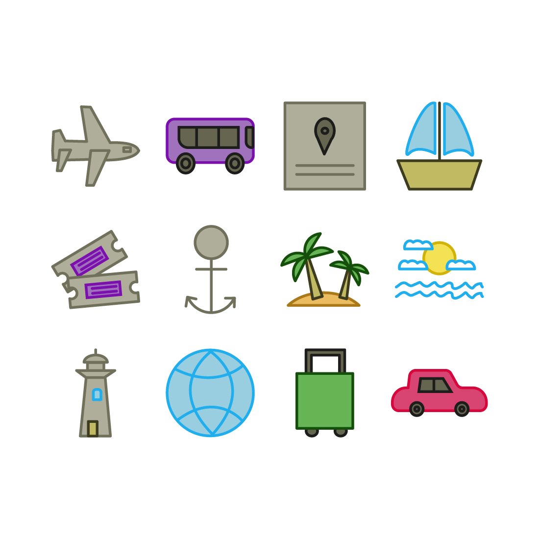 Free travel icons cover image.