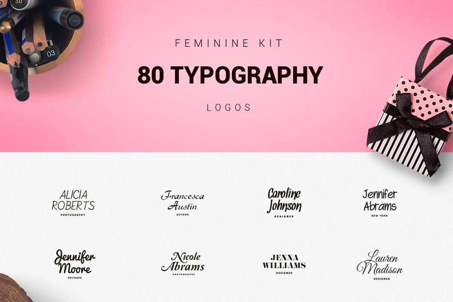 This template includes 80 typography logos which is ready to edit.