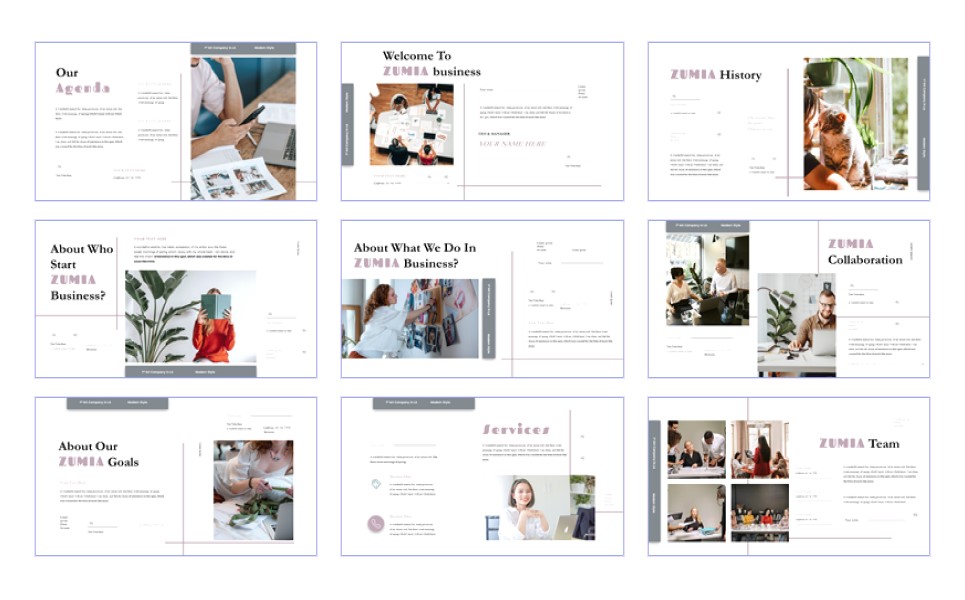Zumia - Business Presentation PowerPoint Template previews.
