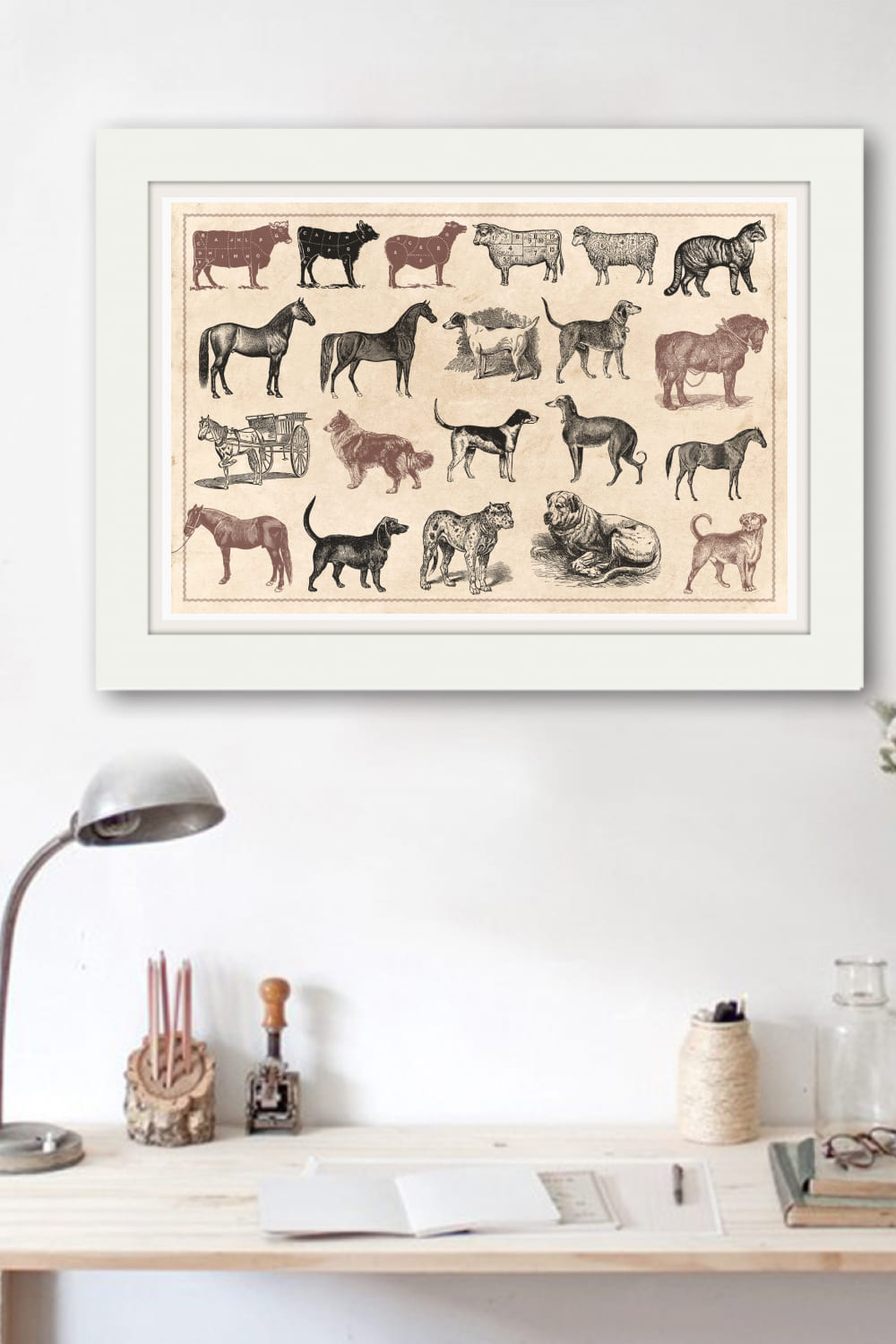 This set contains 100 vintage engravings and hand-drawn illustrations of farm animals.