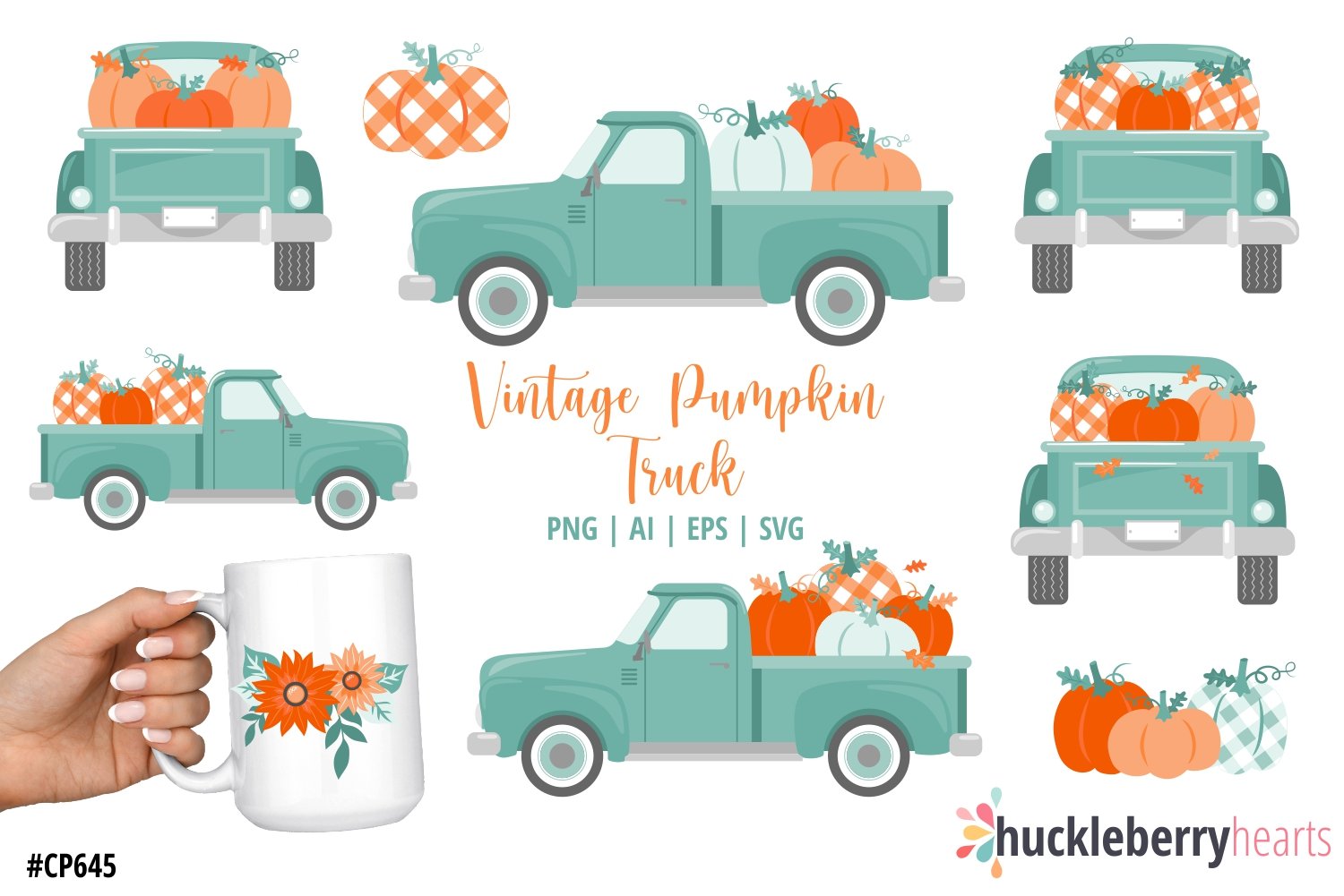 Vintage Pumpkin Truck Clipart.
