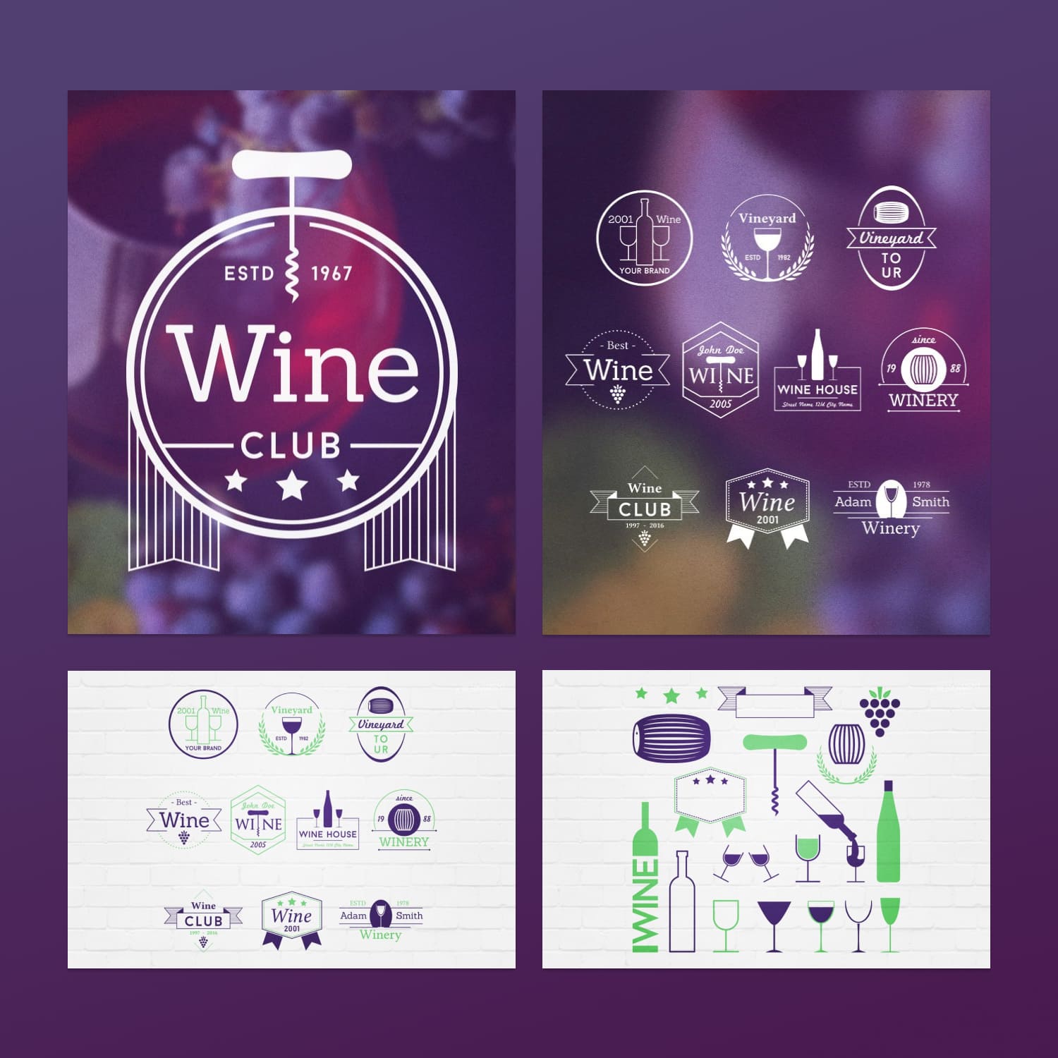 Wine Vineyard Badges are premade insignia style logos.