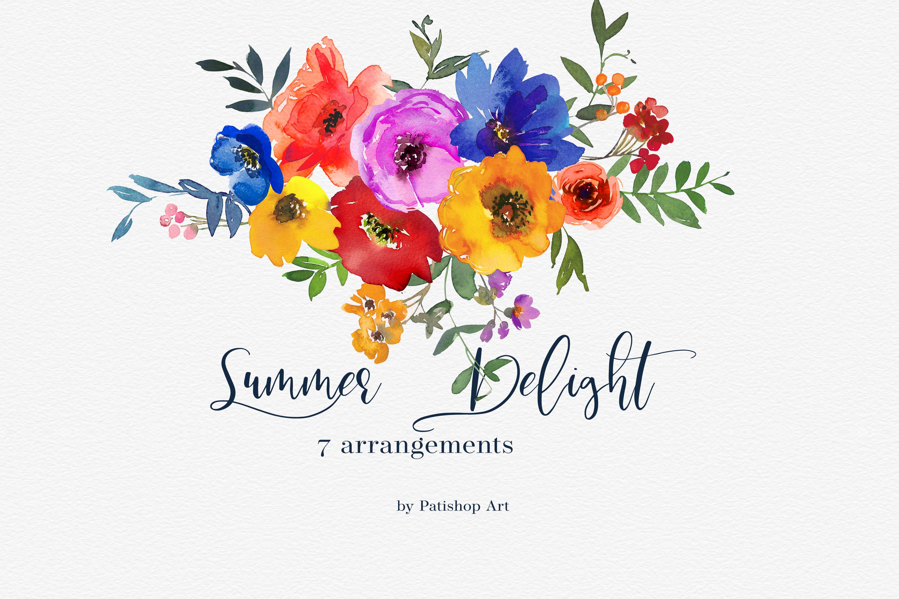 Watercolor Bold Colors Floral Clipart Collection wreaths.