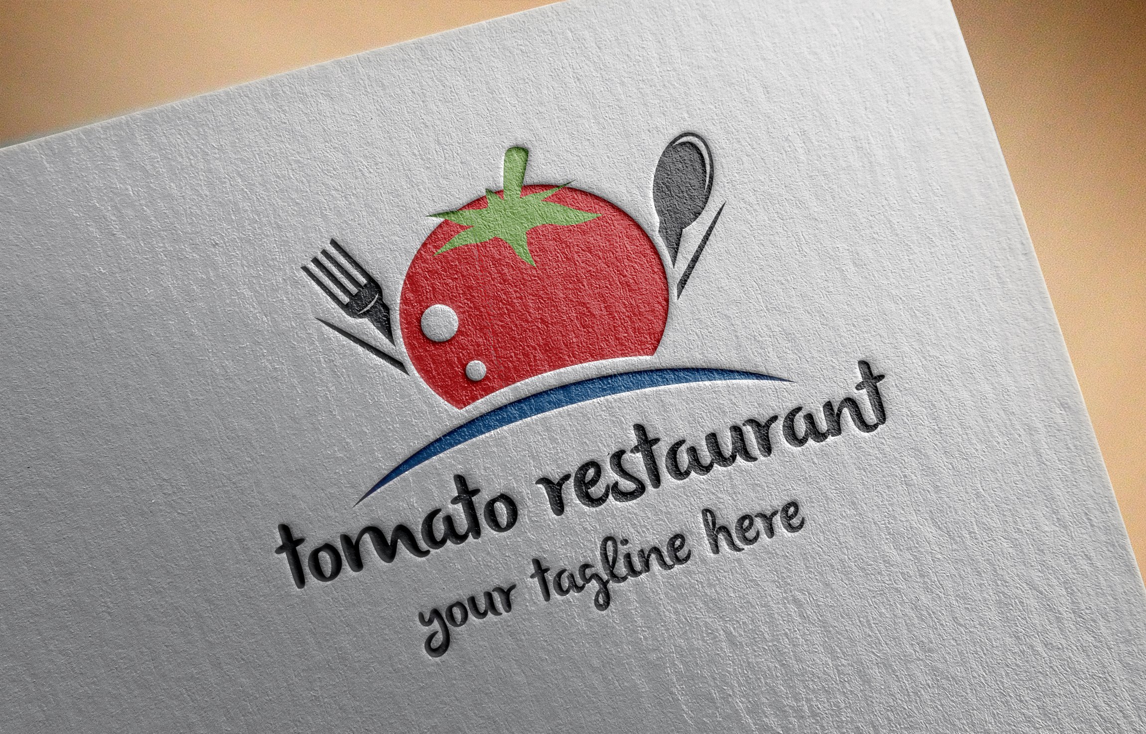 White mat paper with a colorful tomato logo.
