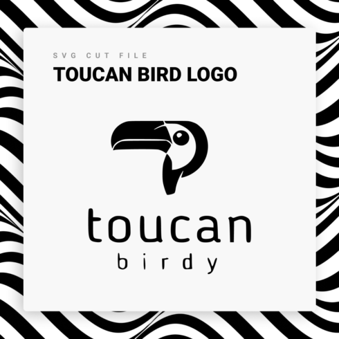 Toucan bird logo on a zebra print background.