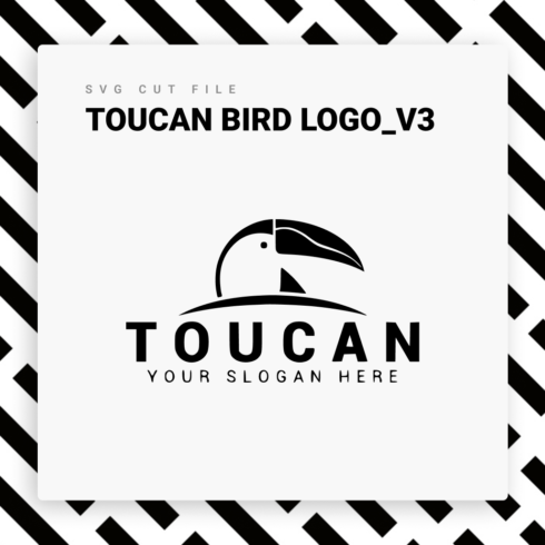 Toucan bird logo on a black and white background.