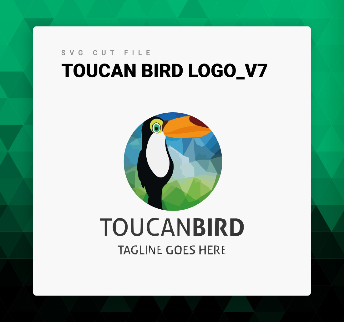 Toucan bird logo on a green background.