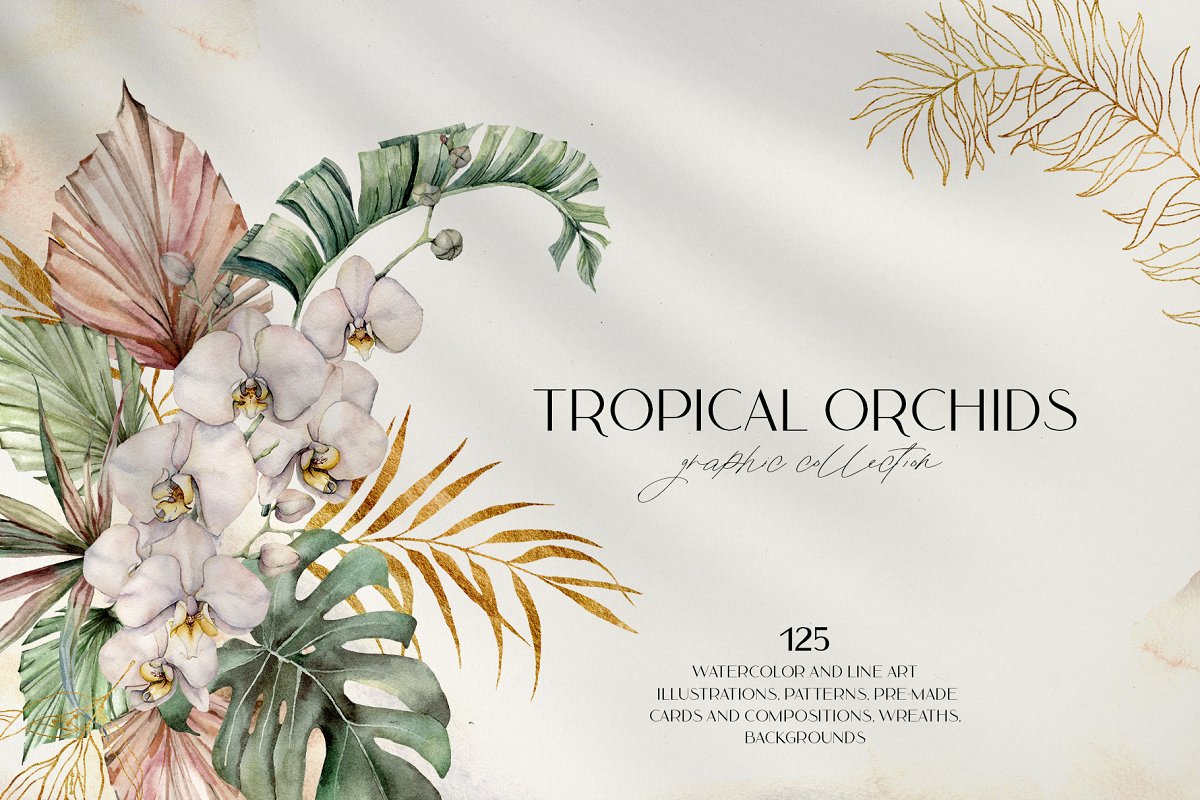 Cover image of Tropical Orchids. Watercolor Flowers.