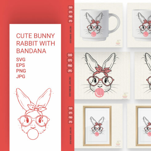Cute Bunny Rabbit With Bandana Glasses Bubblegum.