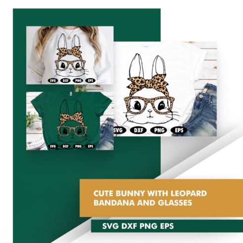 Cute bunny with leopard bandana and glasses svg.