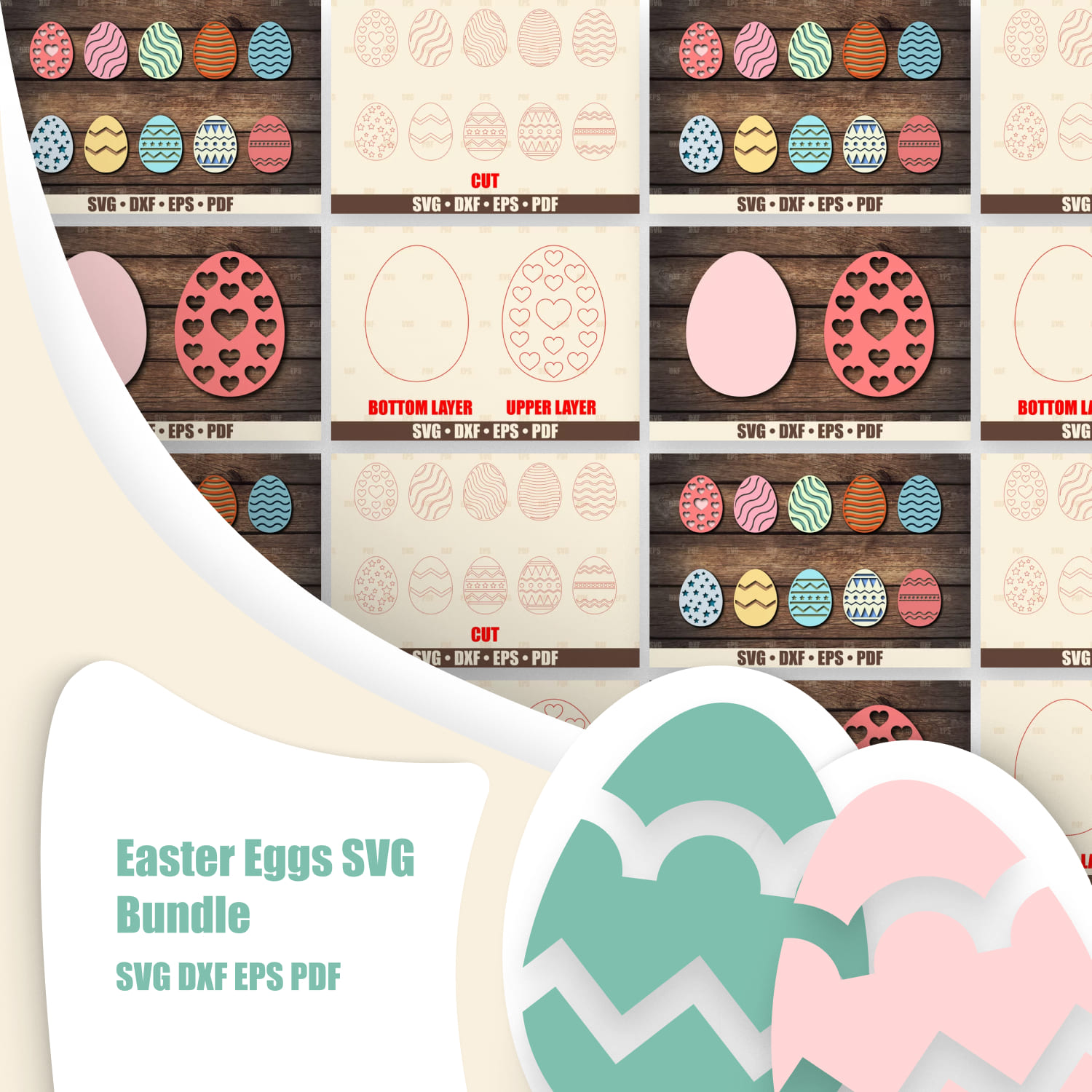 Easter Eggs SVG Bundle Glowforge Ready, SVG files for Cricut.