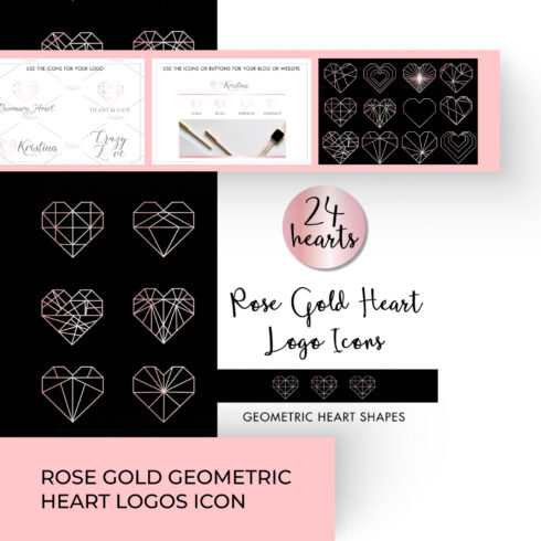 Rose Gold Geometric Heart Logos Icon.