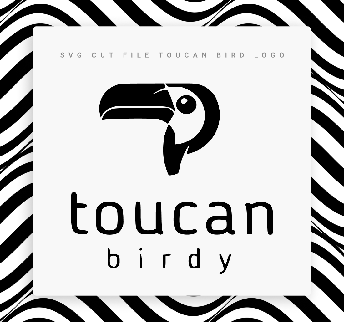 Picture of a toucan bird on a zebra print background.