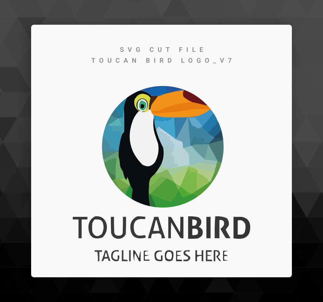 Toucan bird logo on a black and white background.