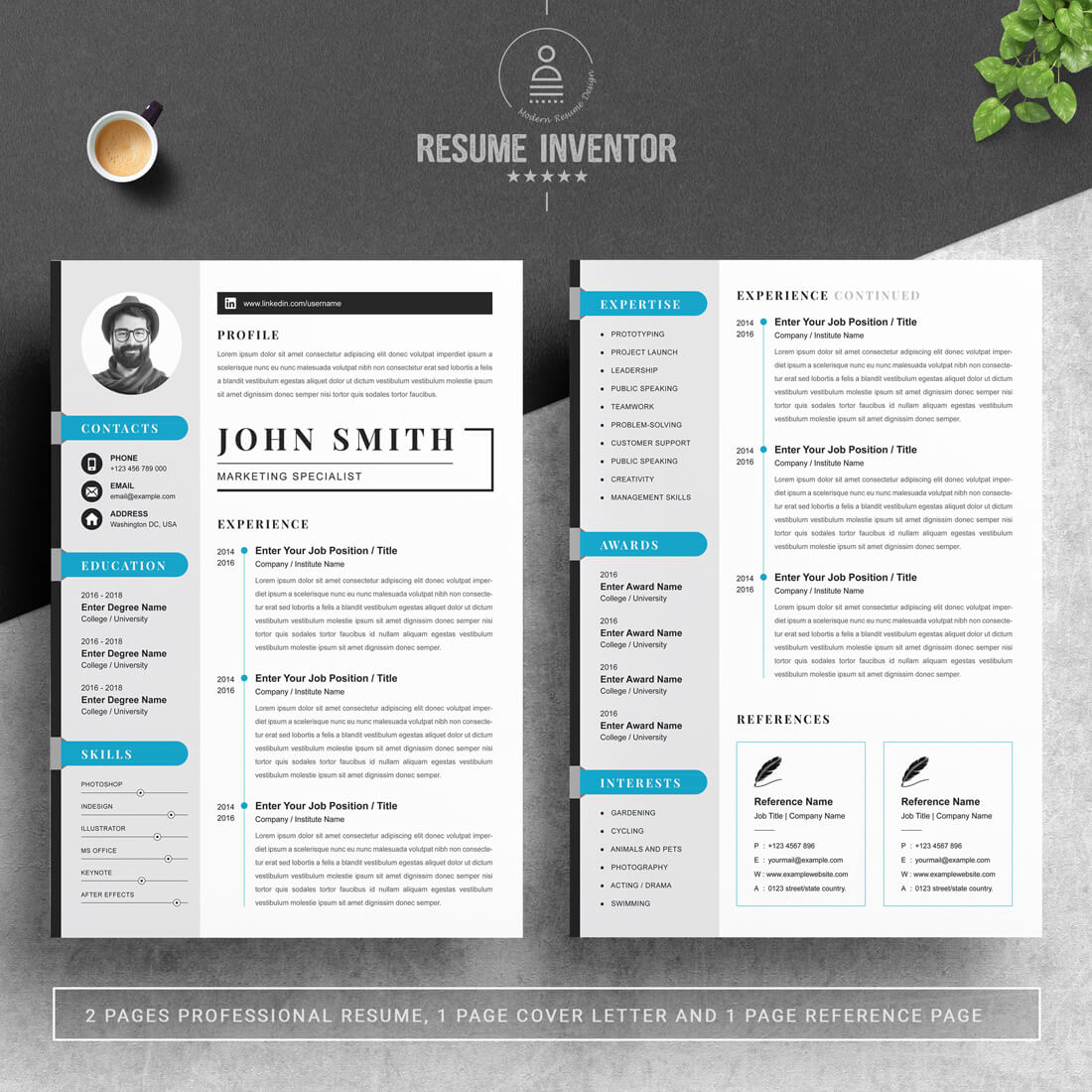 Professional resume template with blue accents.