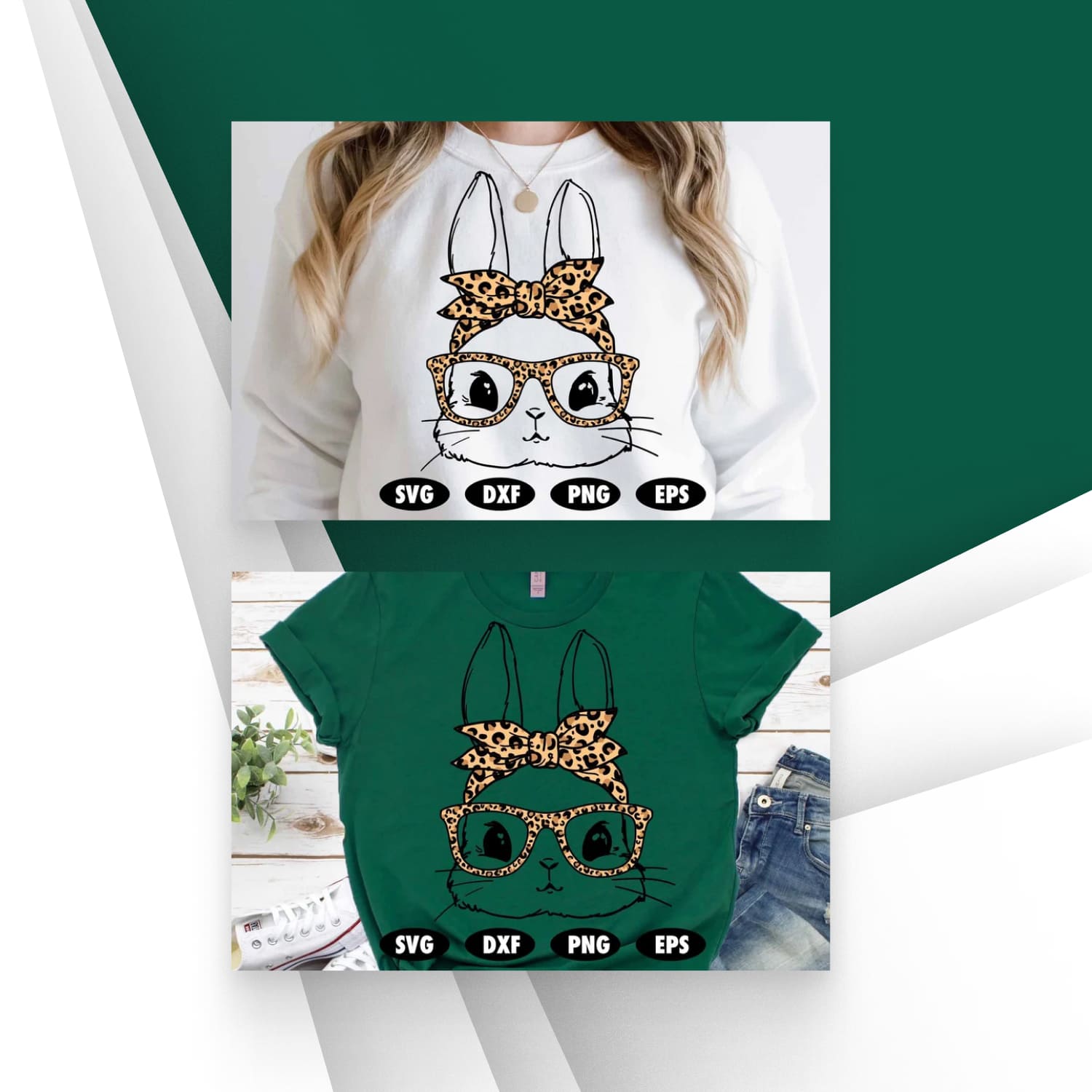 Cute bunny with leopard bandana and glasses svg cover.