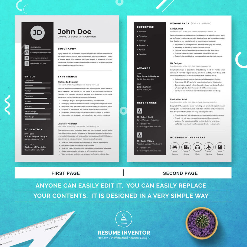 Graphic Designer Resume Template | Typographer CV Template Design ...