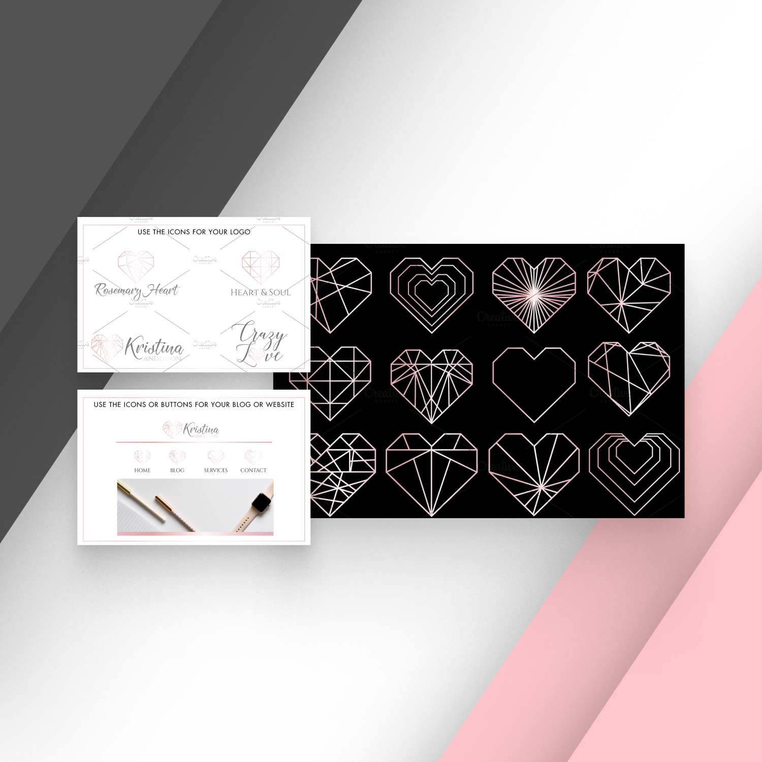 Rose Gold Geometric Heart Logos Icon cover.