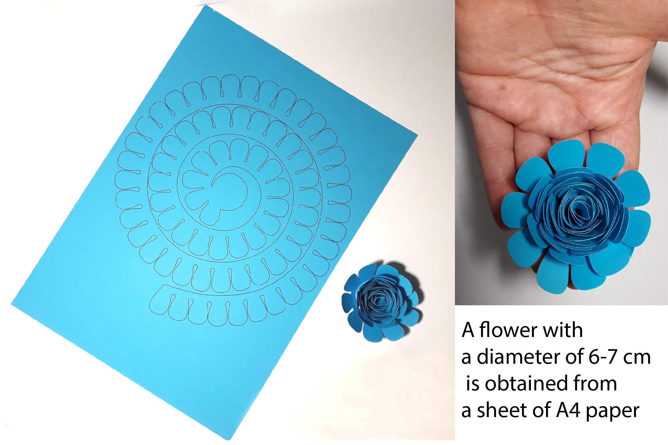 Blue background with a painted origami flower.