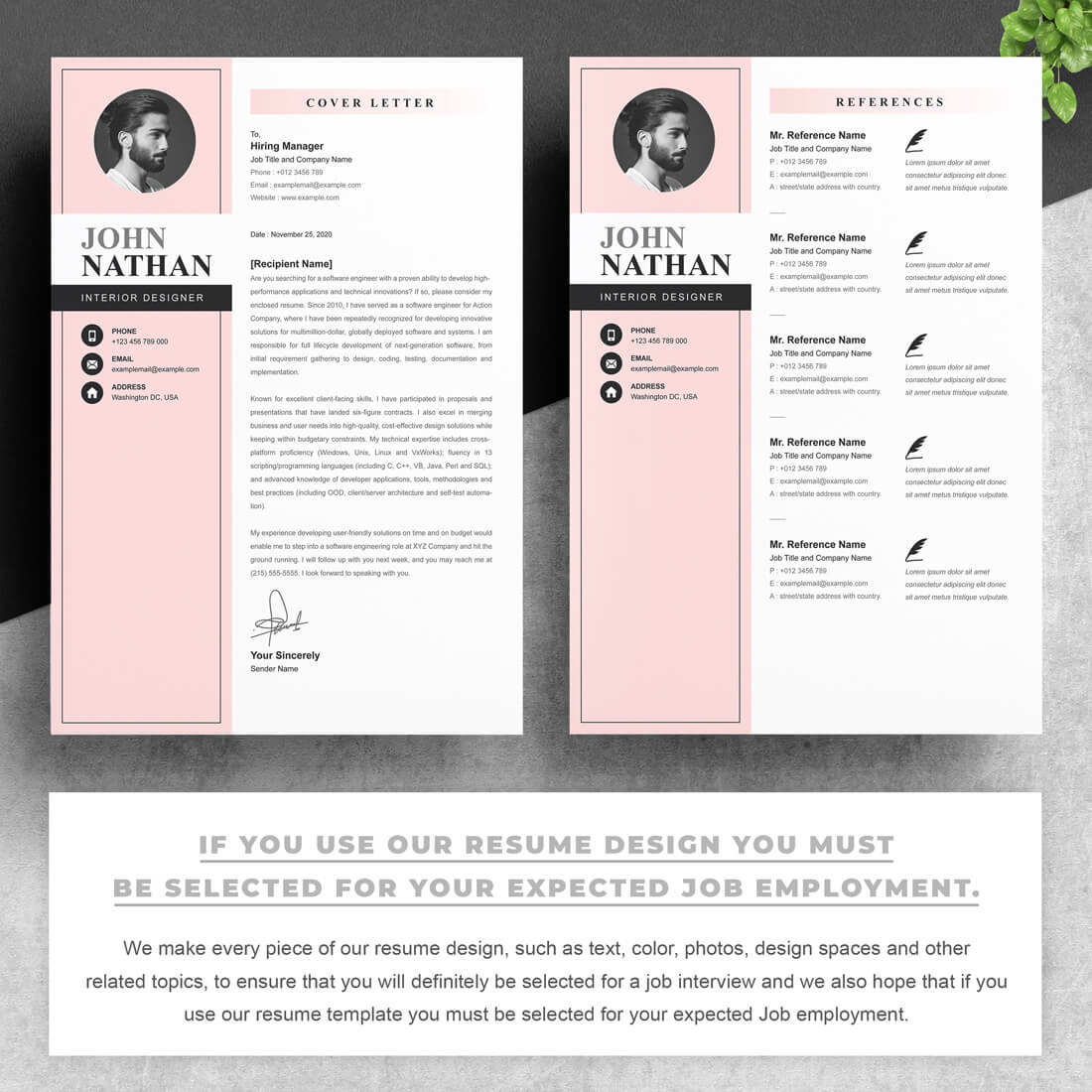 Pink and black resume template.