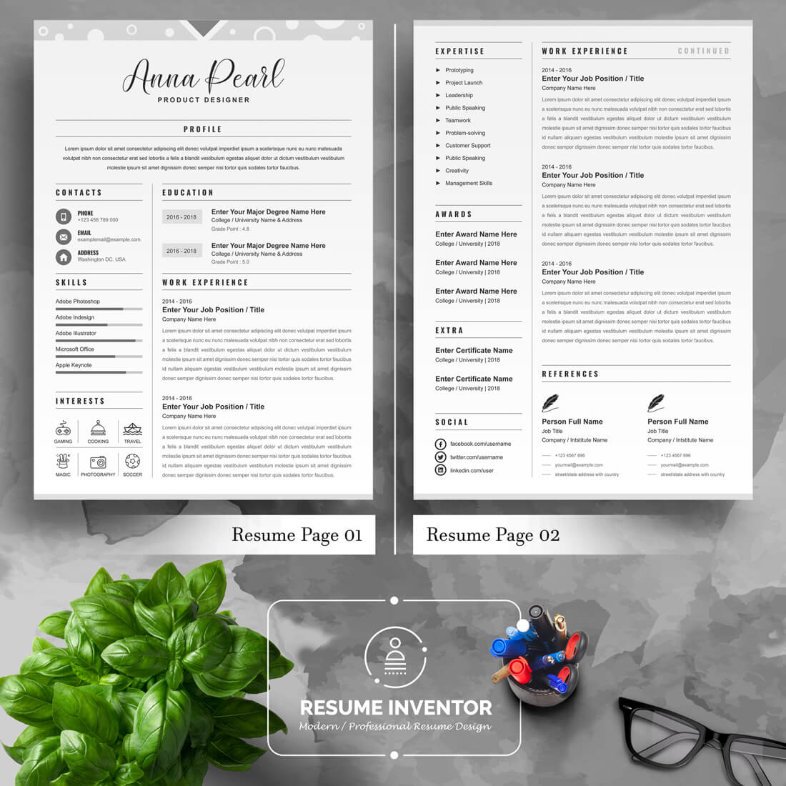 Two pages of the Resume Template / CV Template.